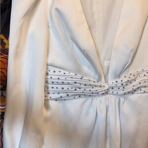 Mac Duggal Front Twist Long Puff Sleeve Deep V-Neck Jumpsuit